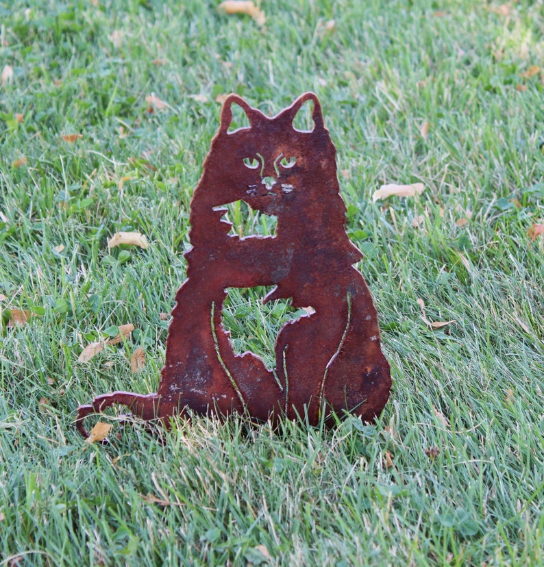 British Longhair Corten Steel Cat Silhouette Rust Art Garden Décor Pet Memorial Spring Garden Gift My Metal Rescue image 6