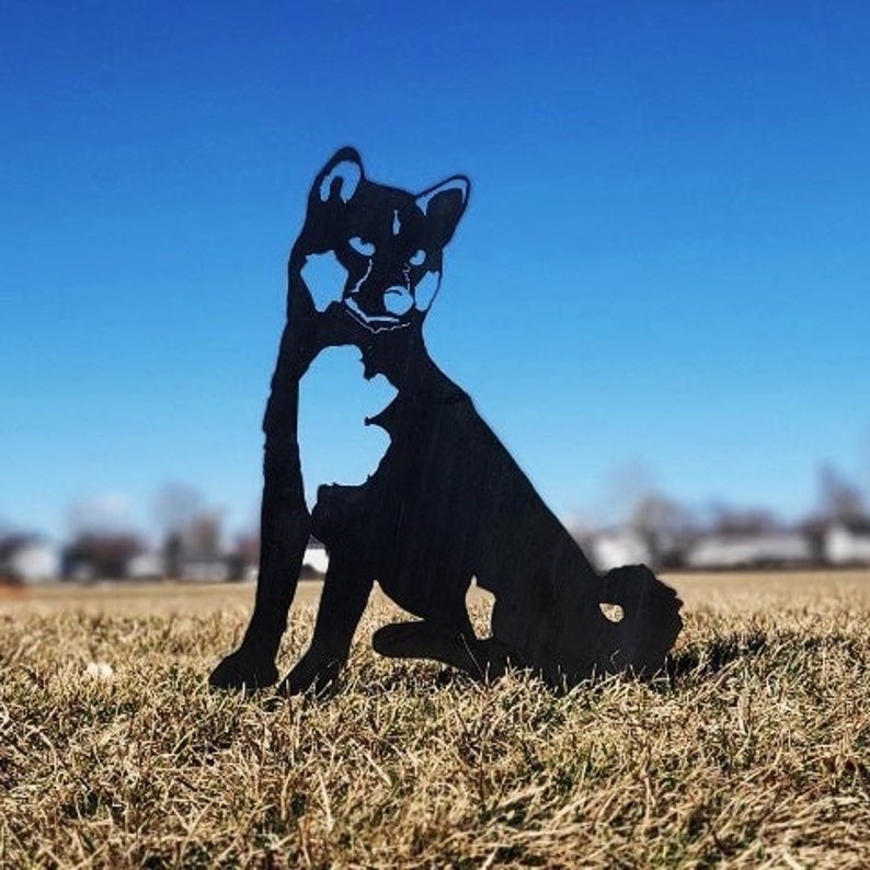 Shiba Inu Black Metal Dog Silhouette Yard Art Garden Décor Etsy