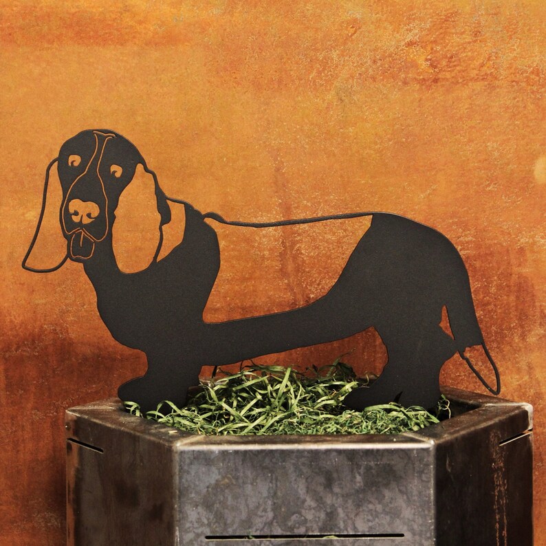 Basset Hound Black Metal Dog Silhouette Yard Art Garden Etsy