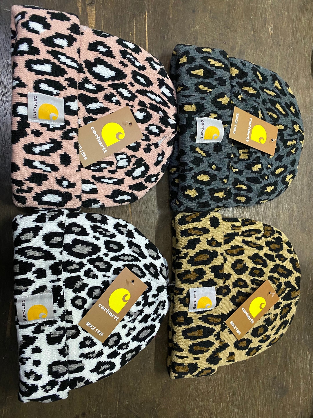 Ready to Ship Carhartt White, Grey, Brown, Pink Cheetah Beanie Etsy