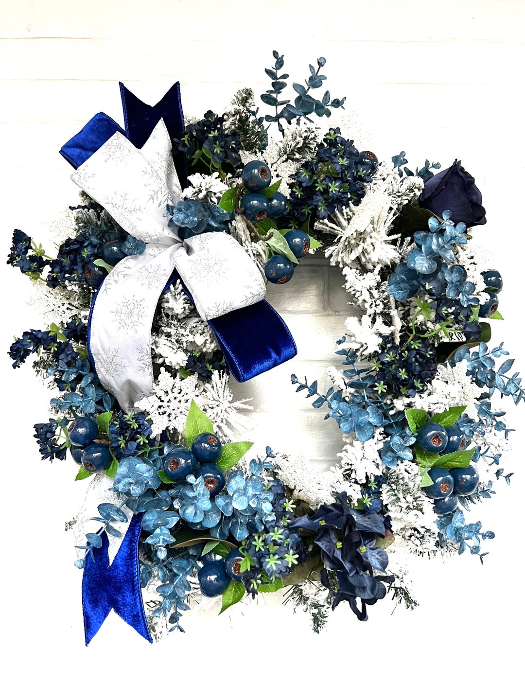 Winter Wreath, Blue and White Christmas Wreath, , Above Mantle Wreath ...