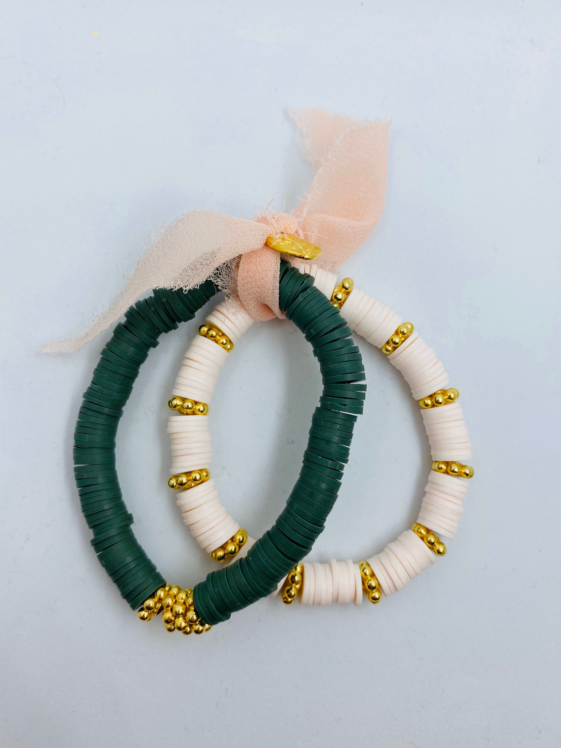 14K gold plated daisy & Heishi bracelet set / beaded bracelets Etsy