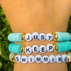 Just Keep Swimming Heishi disc beaded bracelet set / name bracelets / customize