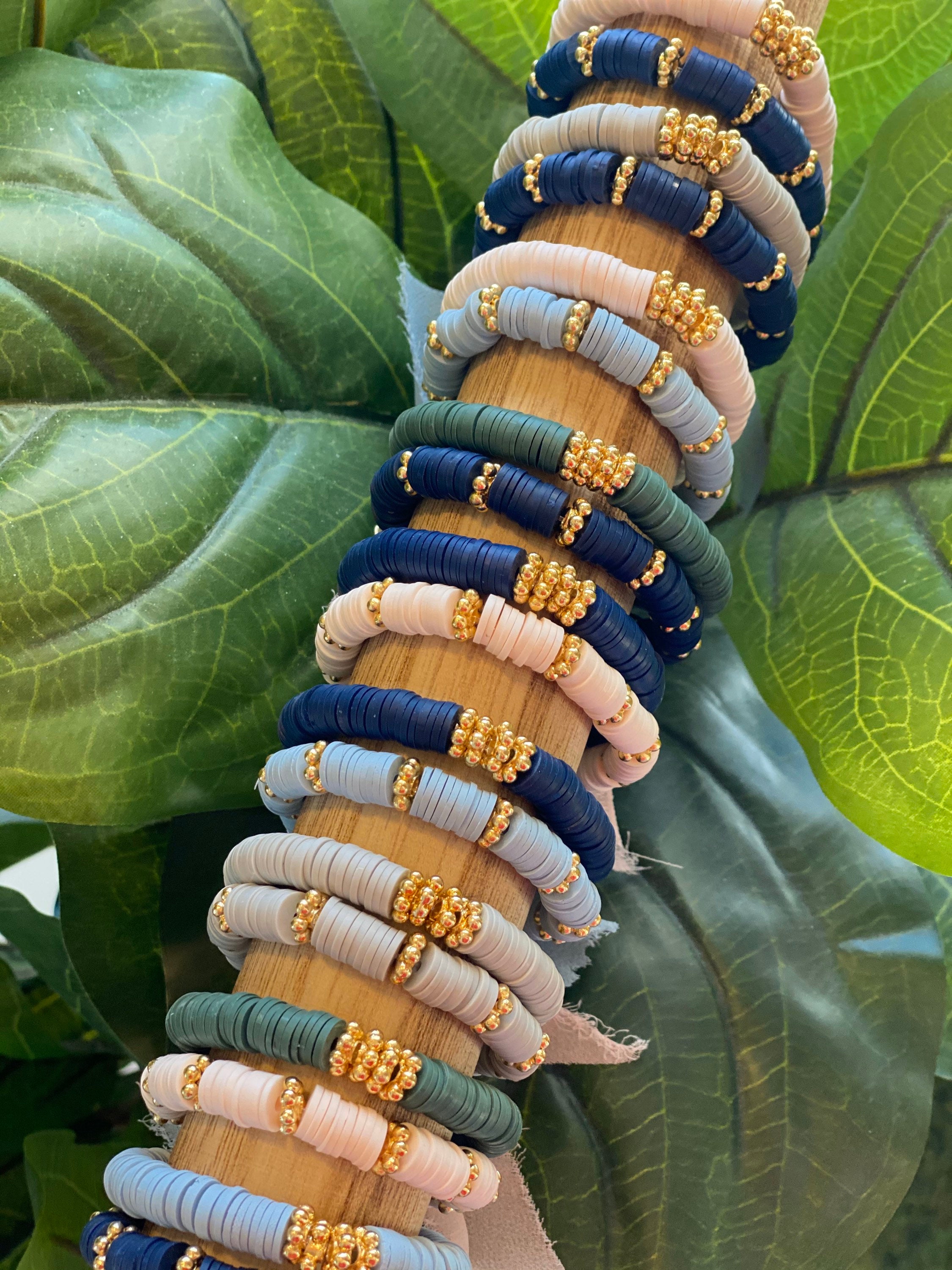 14K gold plated daisy & Heishi bracelet set / beaded bracelets Etsy