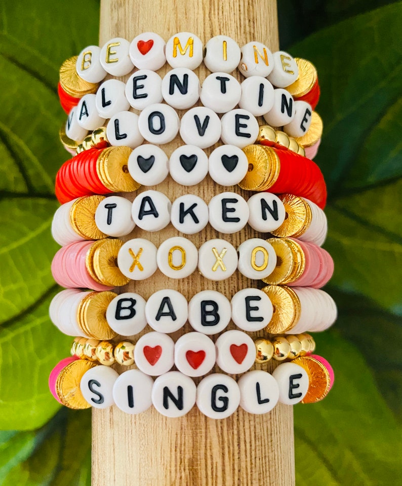 Valentines Day bracelets / name bracelets / Heishi bracelets image 1