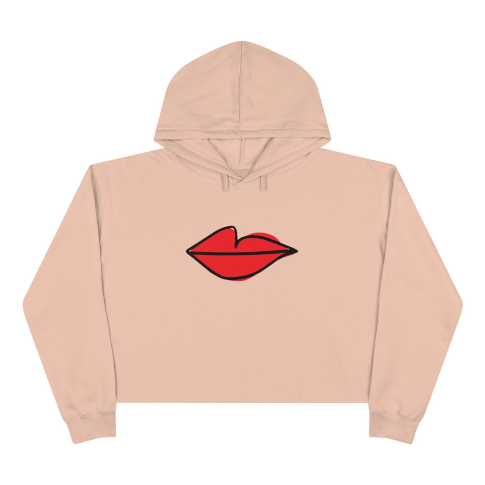 Kiss Red Lips Crop Hoodie Etsy