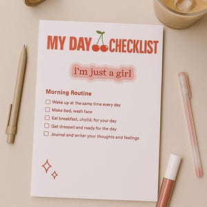 Printable Daily Checklist Bundle for Girls | Cherry Aesthetic To-do ...