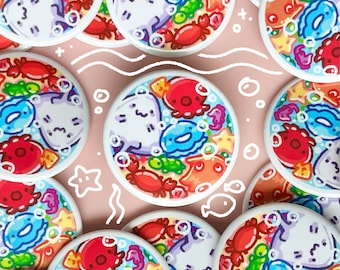 Sea Floor Creatures | Cute Round Button Pin