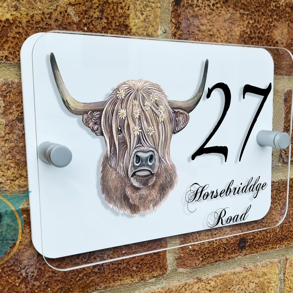 Highland Cow House Sign, Personalised House Sign, Highland Cow House sign, House Number Sign, Personalised House Number