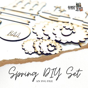 Primavera Kit fai da te SVG File/Laser Ready/Pecora/Fiori/Recinto/Set vassoio a più livelli/Glowforge