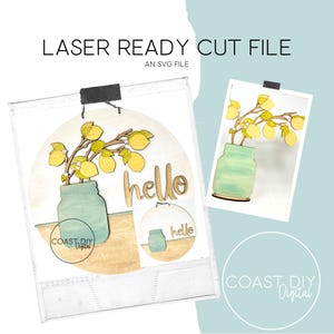 Plaque interchangeable Mason Jar & Shelf Sitter avec citrons | Fichier numérique SVG dimensionnelle | Prêt pour la Forge Lumineuse