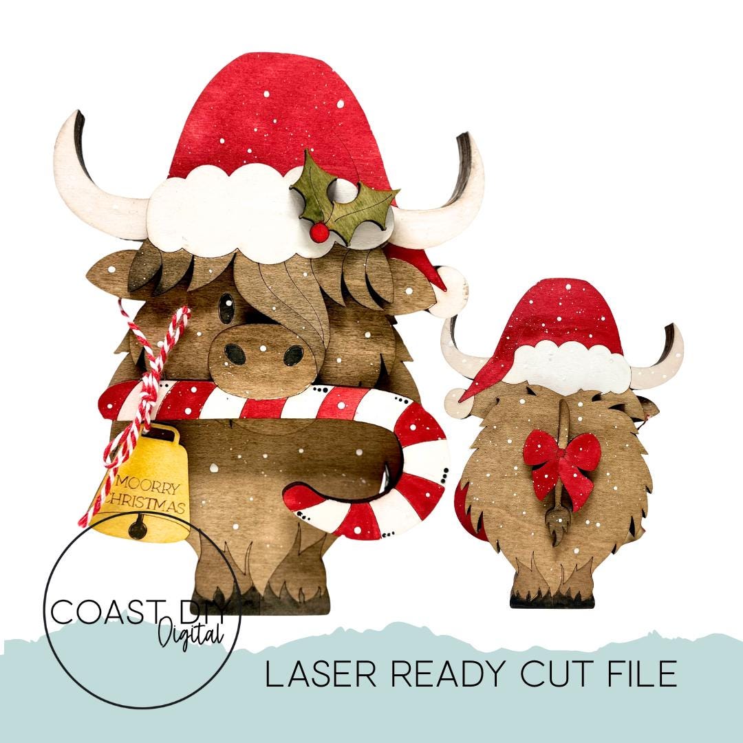 Moorry Christmas Highland Cow Santa Shelf Sitter SVG Digital File ...