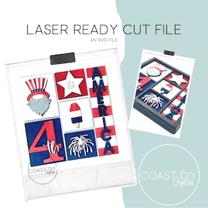 Happy Fourth of July America Insert for Interchangeable Shadow Box | Glowforge Ready | Laser File | Shelf Sitter