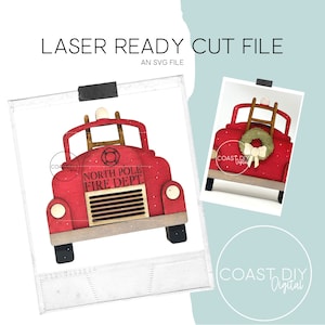 Village Fire Truck Shelf Sitter | Christmas Village | Glowforge Ready | Laser File