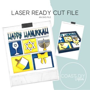 Happy Hanukkah Insert for Interchangeable Shadow Box | Glowforge Ready | Laser File | Shelf Sitter