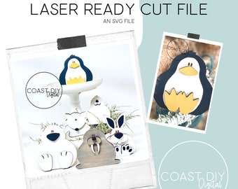 Arctic Animals SVG Digital File | Polar Bear | Glowforge Ready | Laser | Penguin | Polar Bear | Walrus | Seal | Rabbit | Fox
