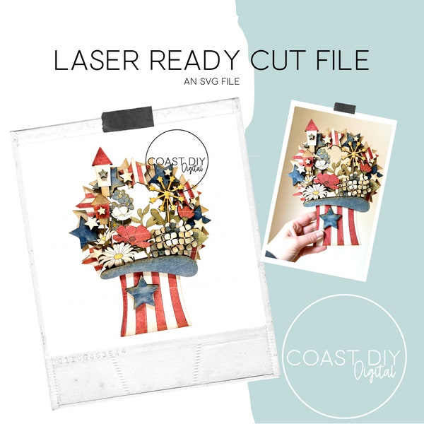 Patriotic Hat Shelf Sitter | Glowforge Ready | Stars | Independence Day  Laser Cut File | Sparkler