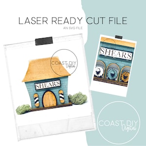 Schere Barber Shoppe Spring Village | Barber Pole | Glowforge Ready | Laser Datei | Abgestuftes Tablett Dekor| Regal Sitter