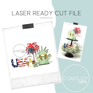 Conjunto de bandejas em camadas Lady Liberty Arquivo SVG a laser | Pronto para Glowforge | Verão | Arquivo de corte a laser do Dia da Independência | Estrelas | Águia | EUA