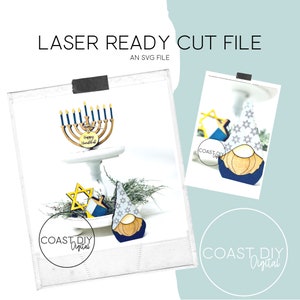 Ensemble de plateaux à plusieurs niveaux Happy Hanukkah | Prêt pour Glowforge | Fichier laser | Ménorah