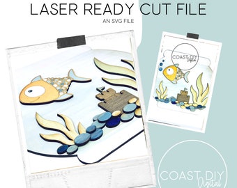 Goldfish Bowl Digital SVG File | Sand Castle | Pebbles | Seaglass | Seagrass | Glowforge Ready | Fish Bowl