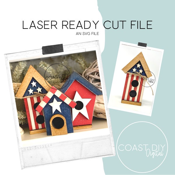 Patriotic Birdhouses SVG Laser File | Glowforge Ready | Summer | Independence Day  Laser Cut File | USA