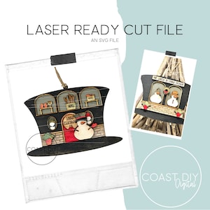 Sneeuw Essentials Co. Ornament | Kerstdorp | Sneeuwpop | Glowforge-klaar | Laserbestand