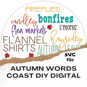 Autumn Words Digital SVG File|Laser cut file|Fireflies|Falling Leaves|bonfires|pumpkin spice|hayrides|3D Sign