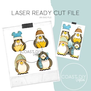ペンギンの棚の置物と装飾品 SVG デジタル ファイル | Glowforge 対応 | レーザー | スカーフ