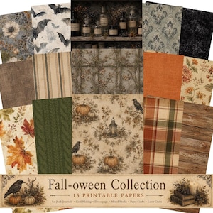 Fall-oween Printable Paper Pack | 15 Fall Digital Papers | Laser, Decoupage & Mixed Media