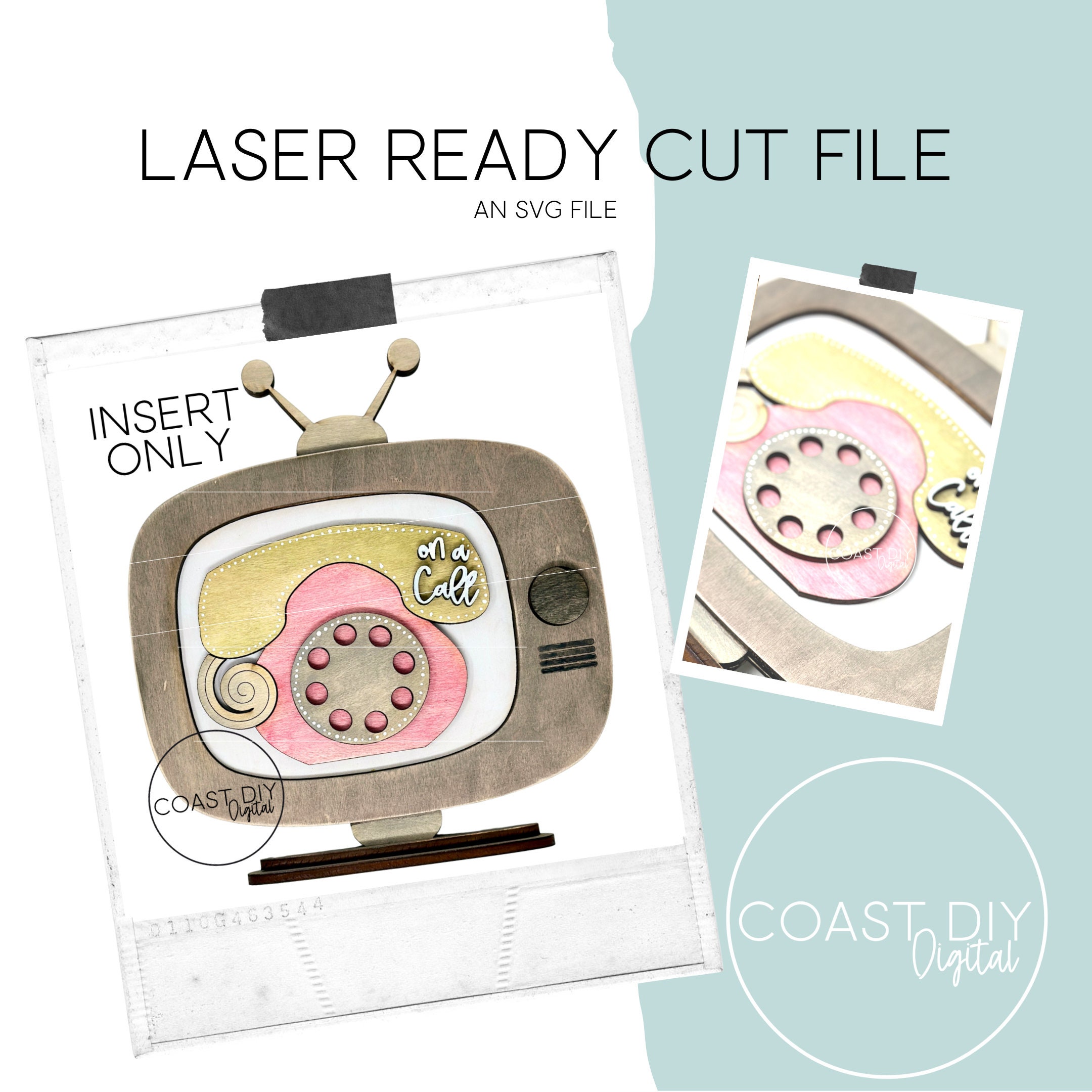 Insert: On a Call Telephone for Interchangeable Retro TV SVG Digital File | Glowforge Ready | Shelf Sitter
