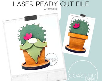 Cactus Gnome Trinket Dish SVG Archivo Láser / Glowforge Listo / Láser