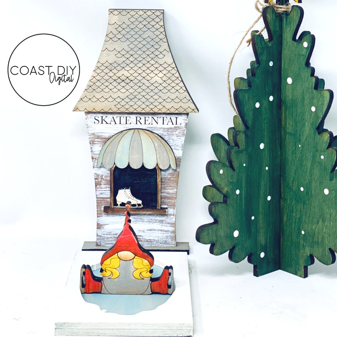 Christmas Village Ice Skating Rink Elves Ready Etsy