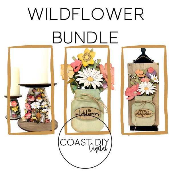 Wildflower BUNDLE of Designs SVG Digital File | Glowforge Ready | Mason Jar | Candle Holder