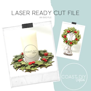 Holly Wreath SVG Digital File | Glowforge Ready | Berry