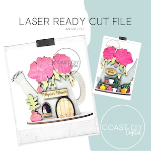 Flopsie&#39;s Flowers Spring Village | Blumenladen | Glowforge Ready | Laser Datei | Abgestuftes Tablett Dekor| Regal Sitter | Hase