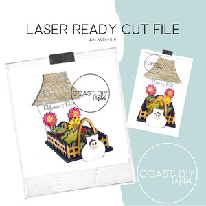 May include: A laser cut file for a wooden planter box with a pig and flowers. The planter box is labeled "Petunia's Plot".