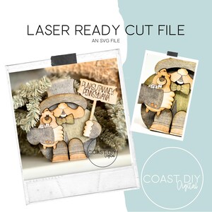 May include: Laser-cut wooden groundhog figure holding a sign that reads "Punxsutawney Pennsylvania." The figure is wearing a top hat and bow tie. The image also includes the text "Laser Ready Cut File" and "An SVG File."