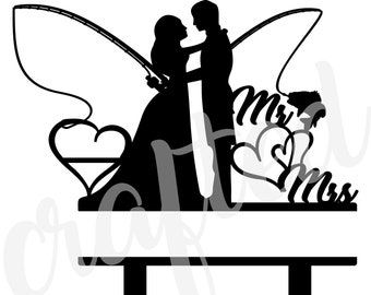 Fishing Couple Cake Topper Digital File for laser cutters Cricut or CNC