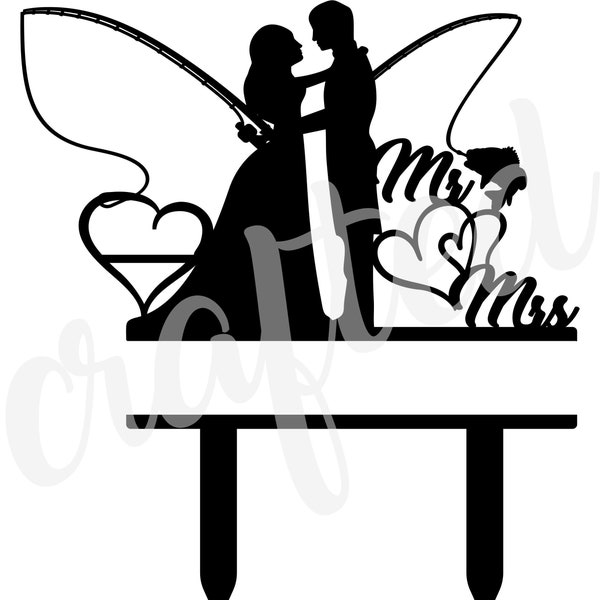 Fishing Couple Cake Topper Digital File for laser cutters Cricut or CNC