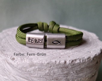 Personalisiertes Armband Kommunion Junge, Gravur Fisch Symbol , Geschenk auch für Mädchen, Geburtstag, Taufe, von Hand gestempelt