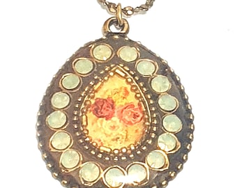 Michal Negrin Copper Crystal Floral Pendant Necklace, Romantic Boho Jewelry