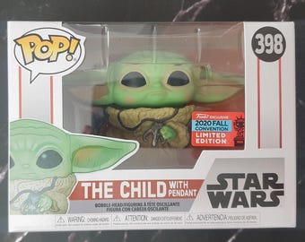 Funko Pop Grogu Baby Yoda Das Kind mit Anhänger #398 Star Wars Fall Convention Limited Edition Figur
