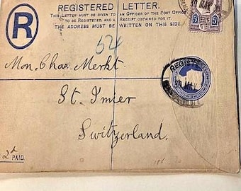 Victorian Registered Letter 1899 Queen Victoria 5d Stamp Cover England to Switzerland Postal History Antique Envelope Rare