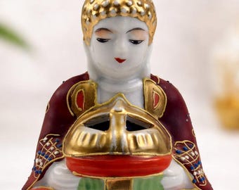 Antique Japanese Porcelain Buddha Figurine, Hand-Painted Gold Accents, Made in Japan (10cm)