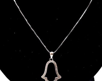 Sterling Silver Hamsa Necklace, Vintage Pendant, Minimalist Jewish Protection Jewelry