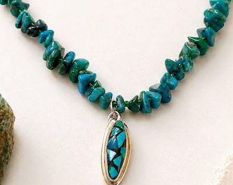Vintage Eilat Stone Necklace Sterling Silver 925 Pendant Handmade Israeli Jewelry Turquoise Gemstone Beaded Necklace