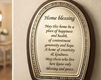 Silver Plated Home Blessing Plaque, Jewish Spiritual Wall Art, Wooden Base Housewarming Gift