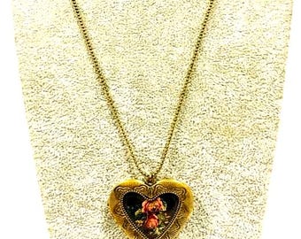 Michal Negrin Heart Locket Necklace Vintage Style Floral Pendant Romantic Jewelry Signed Michal Negrin Gift for Her