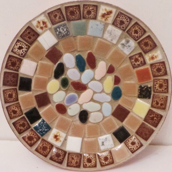 Handmade decorative plate Mosaic work Coated with copper at the back